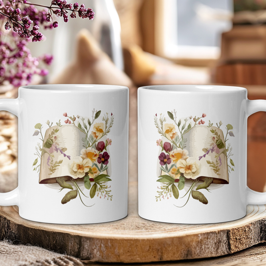 Cottage core Bookish flower mug