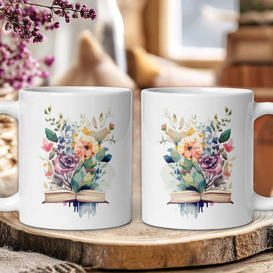 Cottage core Bookish flower mug