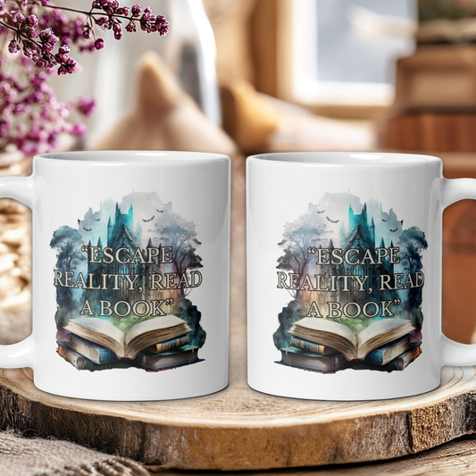 Dark Academia "Escape reality, read a book" mug
