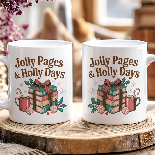 "Jolly pages and holly days" Dark Academia Mug