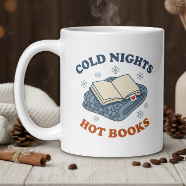 Cold nights, hot books mug