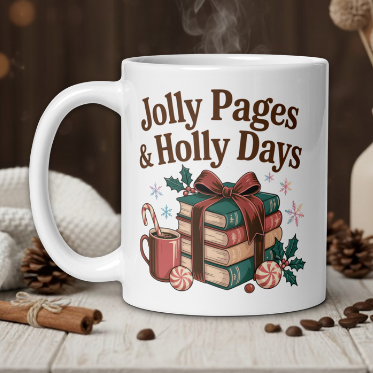 "Jolly pages and holly days" Dark Academia Mug