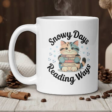 Snowy days, reading ways cat mug