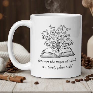 Personalized "between the pages of a book....." mug