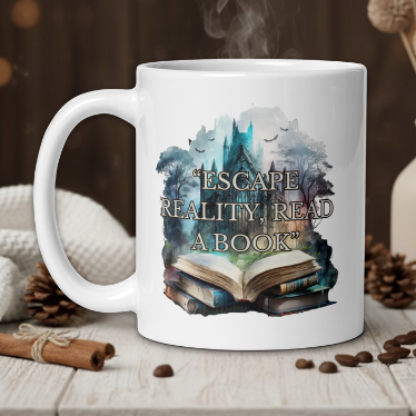 Dark Academia "Escape reality, read a book" mug