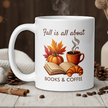 "Fall is all about Books & Coffee" cottagecore style