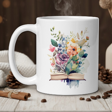 Cottage core Bookish flower mug