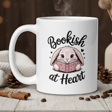 Bookish at heart bunny mug