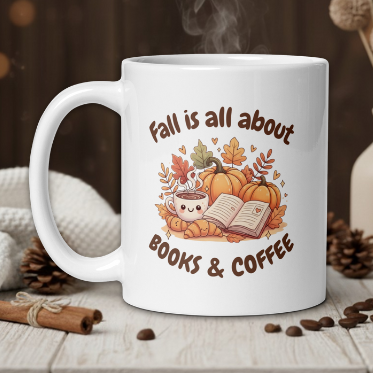 "Fall is all about books & Coffee" Kawaii style