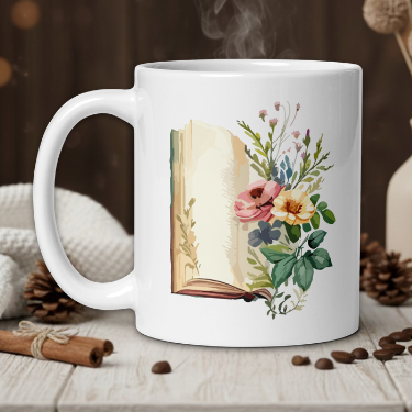 Cottage core Bookish flower mug