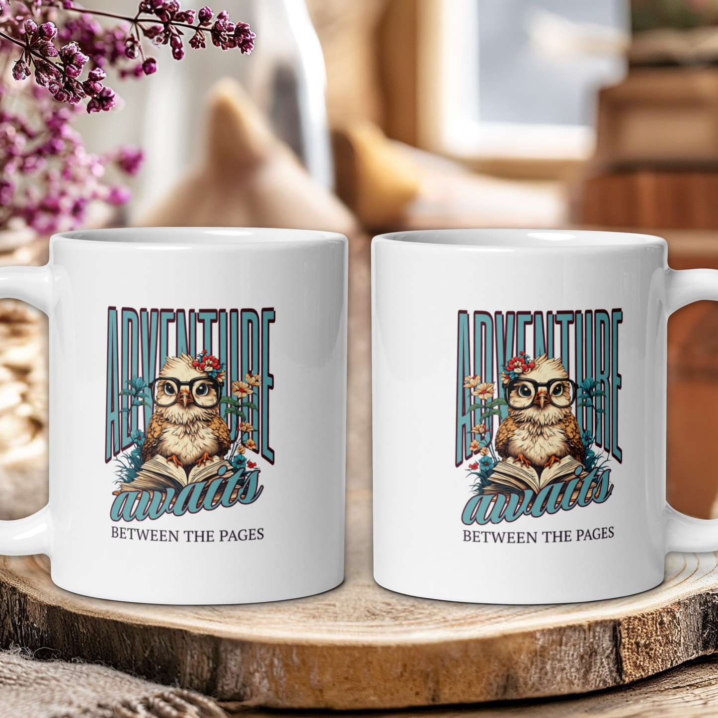 Funny "Adventure awaits between the pages" mug