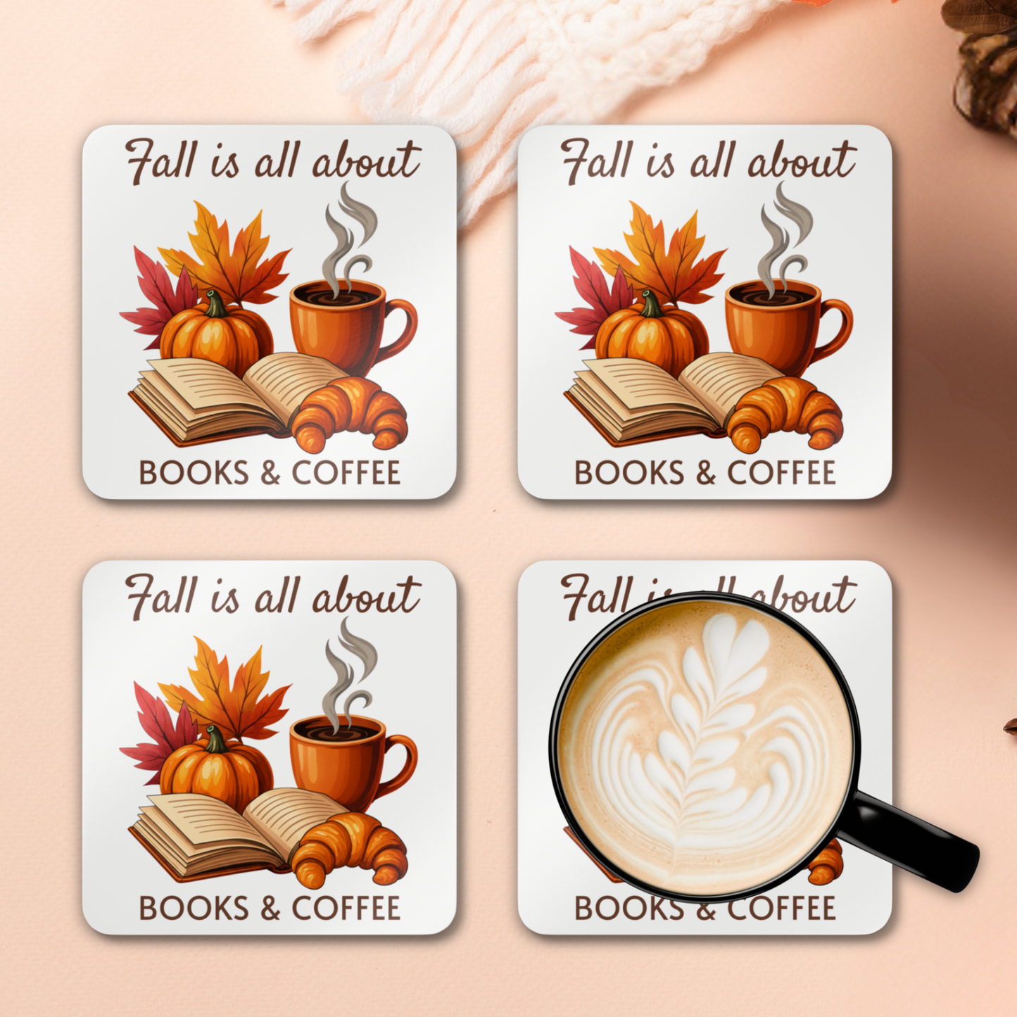 Fall Is All About Books & Coffee Coaster Set