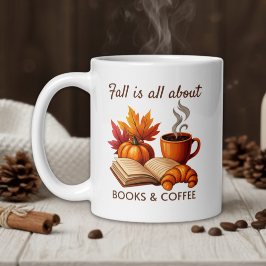 "Fall is all about Books & Coffee" cottagecore style