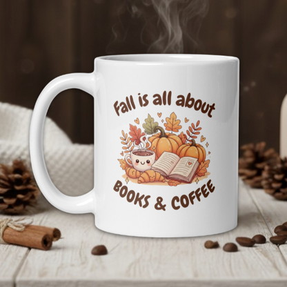 "Fall is all about books & Coffee" Kawaii style