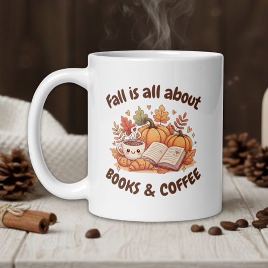 "Fall is all about books & Coffee" Kawaii style