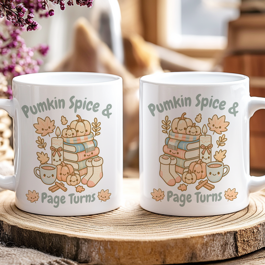 "Pumpkin Spice & Page Turns" Mug – Cute Fall Book Lover Gift