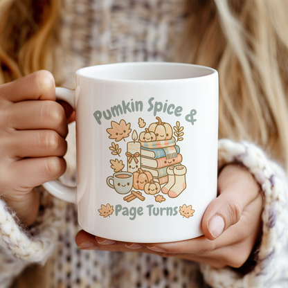 "Pumpkin Spice & Page Turns" Mug – Cute Fall Book Lover Gift